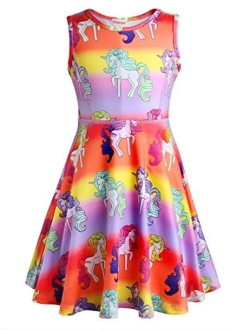 JESKIDS Little Girls Unicorn Dress Sleeveless Casual Twirl Dresses