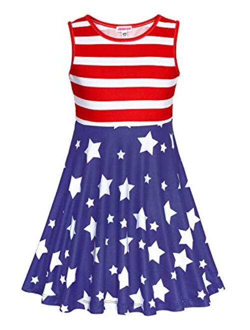 JESKIDS Little Girls Unicorn Dress Sleeveless Casual Twirl Dresses