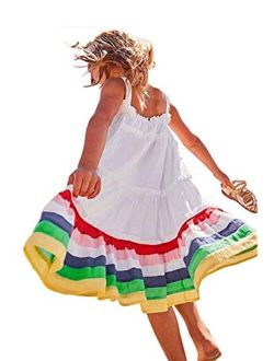 HILEELANG Girl Summer Beach Dress Halter Neck Sleeveless Casual Tank Outfit Sundress 1-12Y