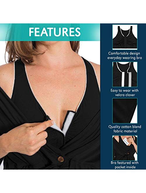 Surgical Recovery Robe with Internal Pockets for Post-Operative Drain Holder and Mastectomy Bra for Women with Pockets