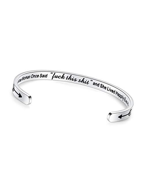 TONY & SANDY Inspirational Gifts Bracelet Cuff Bangle Mantra Quote Positive Saying Engraved Stainless Steel Silver Motivational Friendship Encouragement Jewelry for Teen 