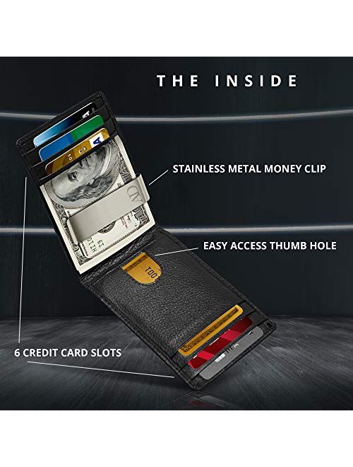 REAL LEATHER Wallets For Men - Money Clip Bifold Wallet RFID Front Pocket Thin Minimalist Mens Wallet Credit Card Holder