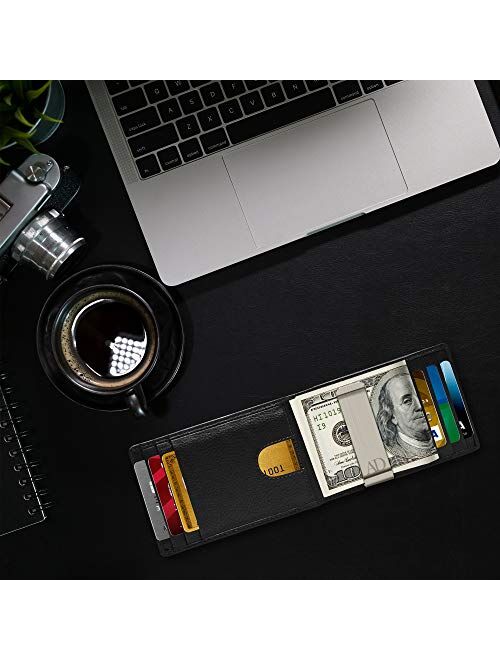 REAL LEATHER Wallets For Men - Money Clip Bifold Wallet RFID Front Pocket Thin Minimalist Mens Wallet Credit Card Holder