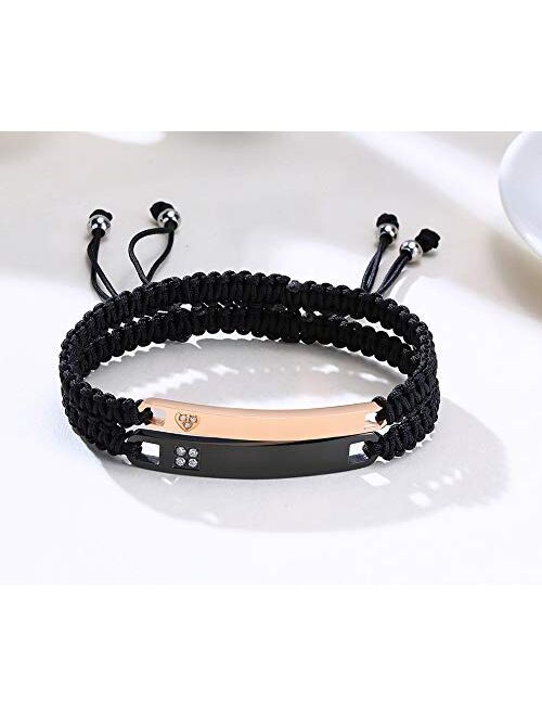 PJ Jewelry Personalized Custom His and Hers Handmade Rope Braided Nameplate ID Matching Couple Bracelets for Lover