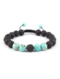 Celokiy Adjustable Lava Rock Stone Essential Oil Anxiety Diffuser Bracelet Unisex with Turquoise - Meditation,Relax,Healing,Aromatherapy