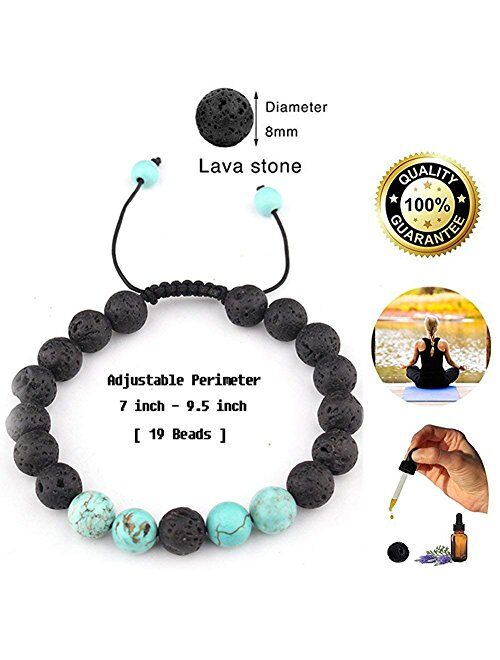 Celokiy Adjustable Lava Rock Stone Essential Oil Anxiety Diffuser Bracelet Unisex with Turquoise - Meditation,Relax,Healing,Aromatherapy