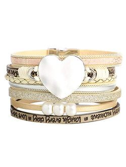 KSQS Tree of Life Leather Multi-Layer Wraps Bracelet,Boho Wide Buckle Wristband Bangle,Braided Cuff Bracelets for Women