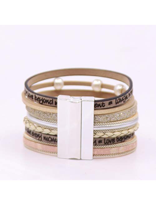 KSQS Tree of Life Leather Multi-Layer Wraps Bracelet,Boho Wide Buckle Wristband Bangle,Braided Cuff Bracelets for Women