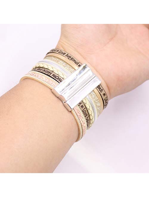 KSQS Tree of Life Leather Multi-Layer Wraps Bracelet,Boho Wide Buckle Wristband Bangle,Braided Cuff Bracelets for Women