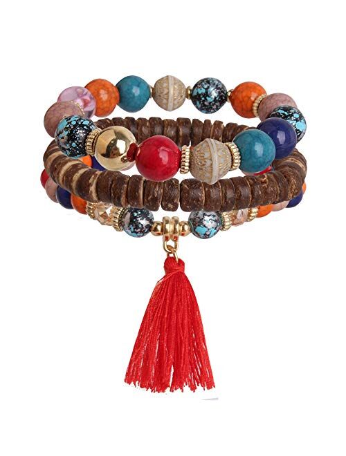 Hicdaw 6 Sets Bohemian Bracelets for Women Multilayer Tassel Bracelet Set Gifts for Women Girls