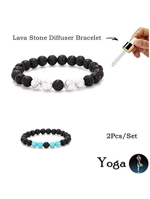 MengPa Lava Rock Bracelet Yoga Aromatherapy Anxiety Essential Oil Diffuser Volcanic Stone Bead Bangle for Women Men