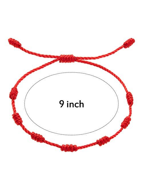 WILLBOND 6 Pieces Red Bracelet Red Cord Bracelet Adjustable Kabbalah Red Knot String Bracelet Amulet for Protection, Evil Eye and Good Luck (7 Knots Style)