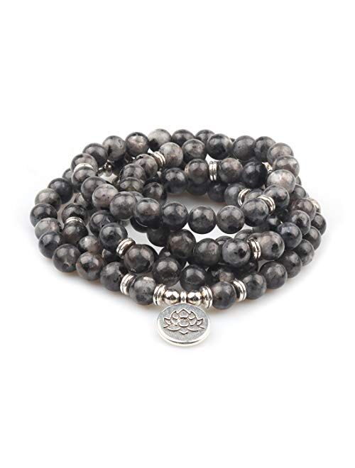 GVUSMIL 8mm 108 Mala Beads Wrap Bracelet Necklace for Yoga Charm Bracelet Natural Gemstone Jewelry for Women Men 