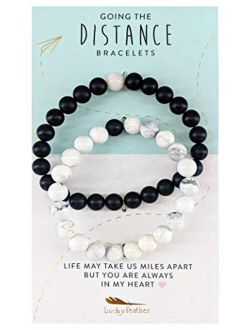 Lucky Feather Long Distance Relationships Couples Bracelets - A Reminder of Love and Strength During Time and Distance Apart (2 Piece Set) Couples Gifts