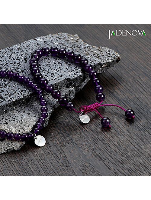 JADENOVA Natural Bead Bracelet Semi Precious Gemstone Beaded Bracelet for Women Healing Crystal Stone Stretch Bracelet Men Couple Bracelets (2pcs,6-8mm/8-10mm)