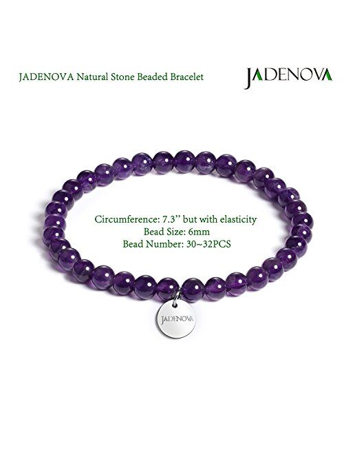 JADENOVA Natural Bead Bracelet Semi Precious Gemstone Beaded Bracelet for Women Healing Crystal Stone Stretch Bracelet Men Couple Bracelets (2pcs,6-8mm/8-10mm)