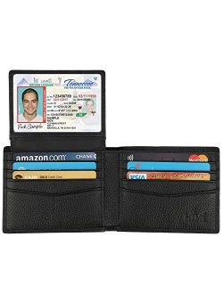 Wallet for Men-Genuine Leather RFID Blocking Bifold Stylish Wallet With 2 ID Window (Black-Pebble Leather)