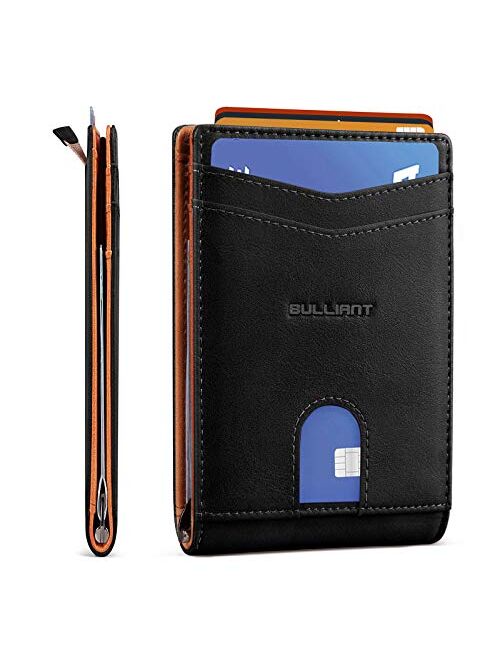 Slim Wallet Front Pocket,BULLIANT Money Clip Minimal Bifold Wallet For Men 10 Cards 3.1"x4.5", Pull-tap Access,RFID Blocking