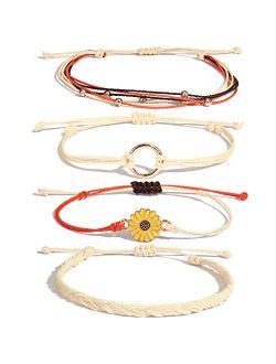 FANCY SHINY Sunflower String Bracelet Handmade Braided Rope Charms Boho Surfer Bracelet for Teen Girls Women