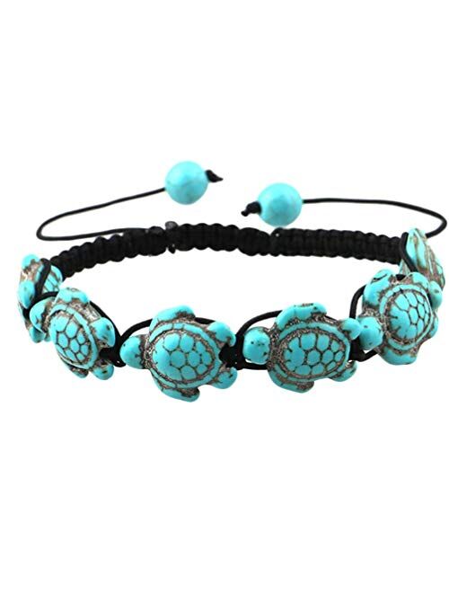 Comelyjewel Premium Quality Bohemian Turquoise Turtle Bracelet Hand Knit Bracelet for Women Girls