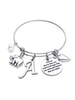 M MOOHAM Initial Charm Bracelet Elephant Llama Pineapple Horse Gifts for Women Girls, Engraved Quote Charm Bracelet Jewelry Gifts