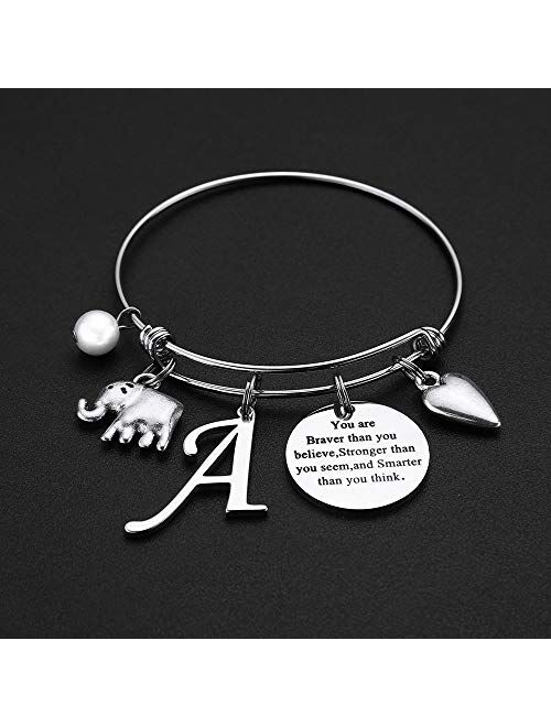 M MOOHAM Initial Charm Bracelet Elephant Llama Pineapple Horse Gifts for Women Girls, Engraved Quote Charm Bracelet Jewelry Gifts