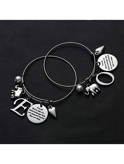 M MOOHAM Initial Charm Bracelet Elephant Llama Pineapple Horse Gifts for Women Girls, Engraved Quote Charm Bracelet Jewelry Gifts