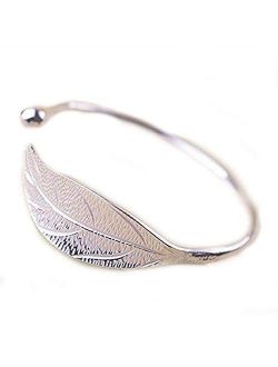 Fashion Trendy Open Leaf Cuff Bracelet Bangles for Women Simple Plant Bracelet Femme Boho Jewelry Birthday Gift