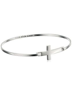 Sterling Silver Cross with "Faith Hope Love" Inscription Bangle Bracelet