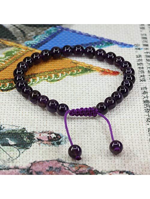 Amandastone Handmade Gemstone 6mm Round Beads Adjustable Braided Macrame Tassels Chakra Reiki Bracelet 7 Inch