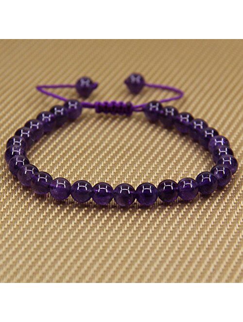 Amandastone Handmade Gemstone 6mm Round Beads Adjustable Braided Macrame Tassels Chakra Reiki Bracelet 7 Inch