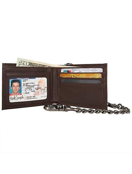 Dickies Men's Bifold Chain Wallet-High Security with ID Window and Credit Card Pockets, Rich Brown, One Size