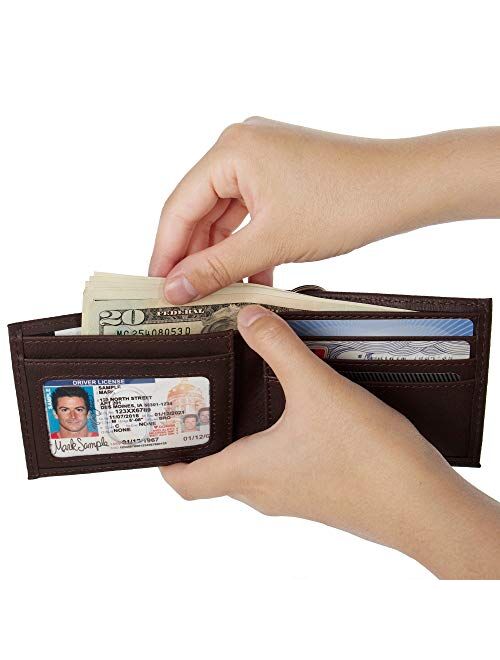 Dickies Men's Bifold Chain Wallet-High Security with ID Window and Credit Card Pockets, Rich Brown, One Size