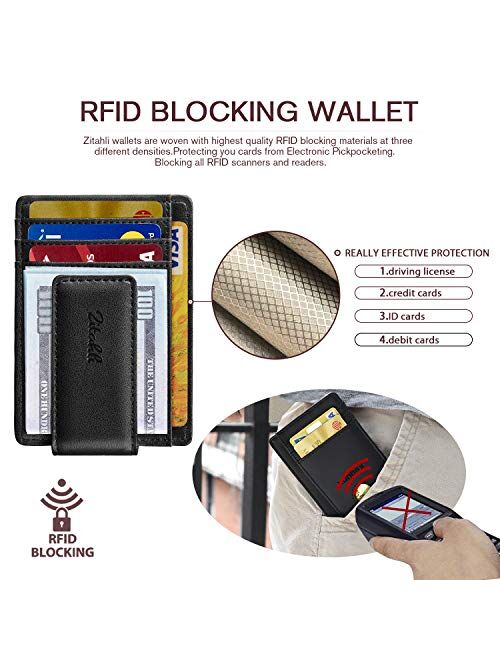 Zitahli Slim & Minimalist Bifold Front Pocket Wallet with Strong Magnet Money Clip for men,RFID Blocking & Anti-magnetic