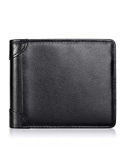 Mens Wallet RFID Genuine Leather Slim Bifold Wallets For Men Removable ID Windows 11 Cards Holders Gift Box