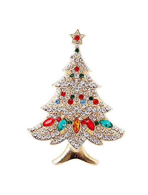 Vintage Colored Christmas Tree Rhinestone Brooch Pin Wedding Party Jewelry