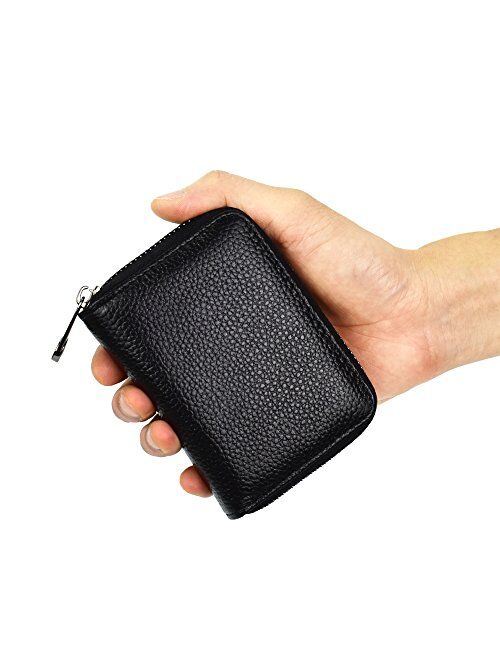 Lacheln RFID Blocking Credit Card Organizer Wallet Genuine Leather Zipper Security Travel Small Money Holder