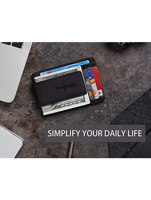Toughergun Genuine Leather Magnetic Front Pocket Money Clip Wallet RFID Blocking