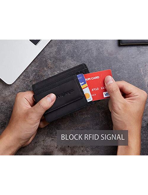 Toughergun Genuine Leather Magnetic Front Pocket Money Clip Wallet RFID Blocking