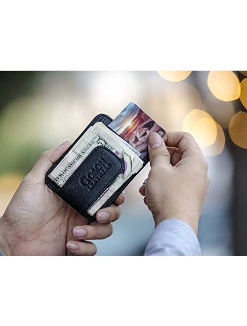 Goson Mens Leather Front Pocket Card Holder Wallet with Magnetic Money Clip