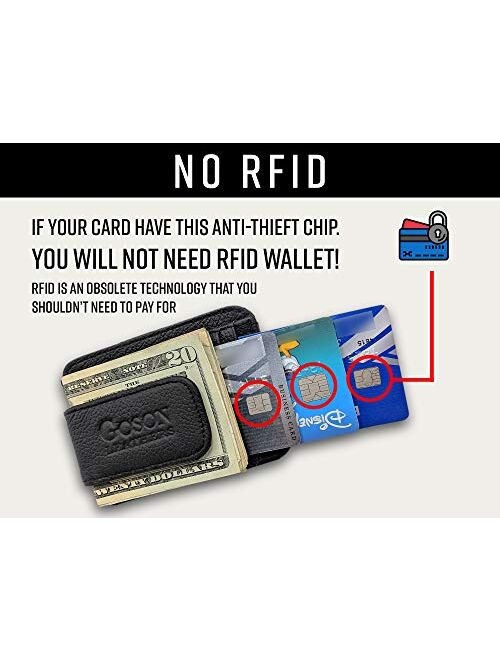 Goson Mens Leather Front Pocket Card Holder Wallet with Magnetic Money Clip