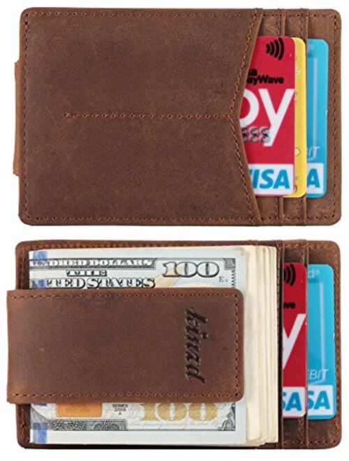 Kinzd Money Clip Front Pocket Wallet Leather RFID Blocking Strong Magnet Thin Wallet Men