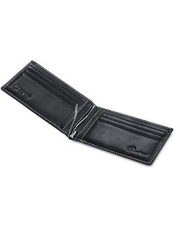 Mens Leather Bifold RFID Money Clip Wallet, Front Pocket Wallet with Money Clip