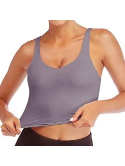 Sports Bras for Women Crop Tank Top with Build in Bra Gym Wirefree Padded Yoga Bra Athletic Fitness Workout Running Top