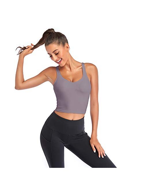 Sports Bras for Women Crop Tank Top with Build in Bra Gym Wirefree Padded Yoga Bra Athletic Fitness Workout Running Top