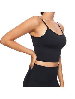 HK-JINBA Longline Sports Bra for Women Gym Cropped Yoga Tank Top Workout Running Camisole Bra with Removable Cups Plus Size