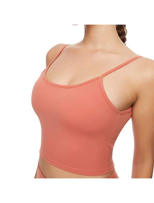 HK-JINBA Longline Sports Bra for Women Gym Cropped Yoga Tank Top Workout Running Camisole Bra with Removable Cups Plus Size