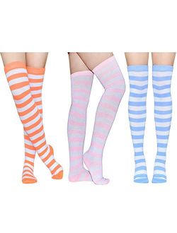 Raylarnia Women's Extra Long Opaque Striped Over Knee High Stockings Socks