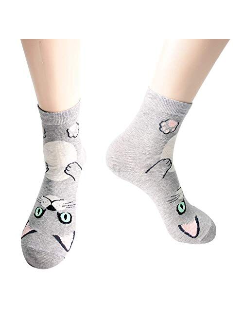 3-6 Pairs Womens Gift Socks Set - Animal Cat Dog Owl Pattern Funny Cute Design Gift Ideas Size 6-9