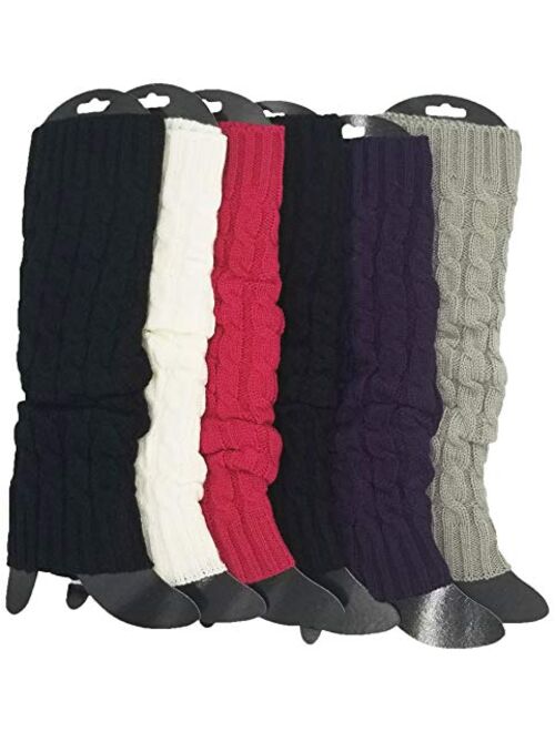 6 Pairs Knee High Cable Knit Warm Thermal Acrylic Winter Sleeve Leg Warmers for Women Assorted F 